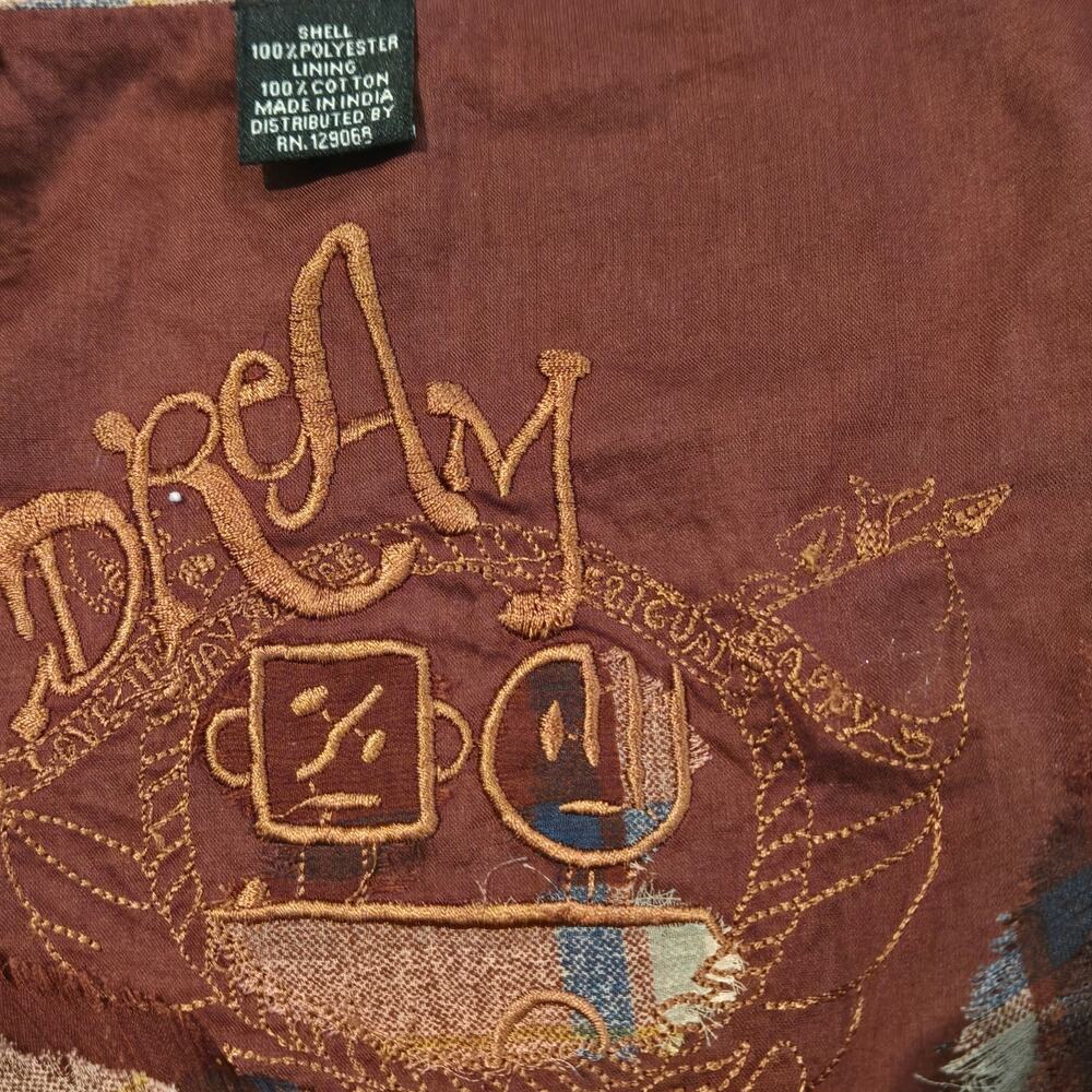 Desigual Empire-Waist Burgundy Plaid Embroidered Fringe Peasant Top Tunic -Sz L - Picture 10 of 15